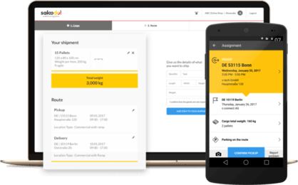 Screenshots of the Driverapp and the dashboard in English.