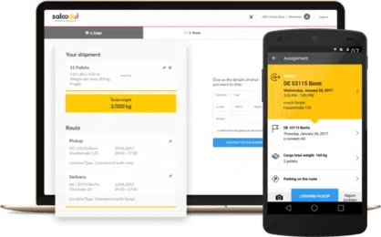 Screenshots of the Driverapp and the dashboard in English.