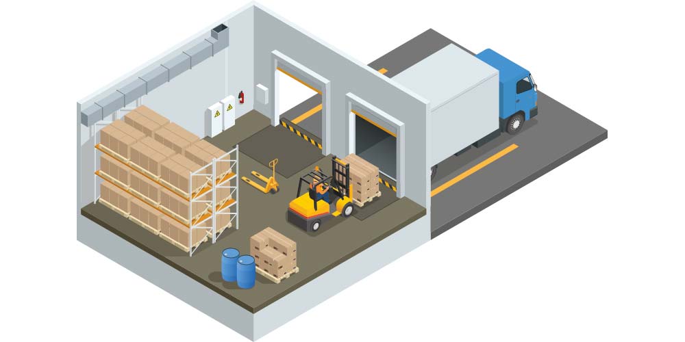 A warehouse station where cargo is loaded directly into the truck.