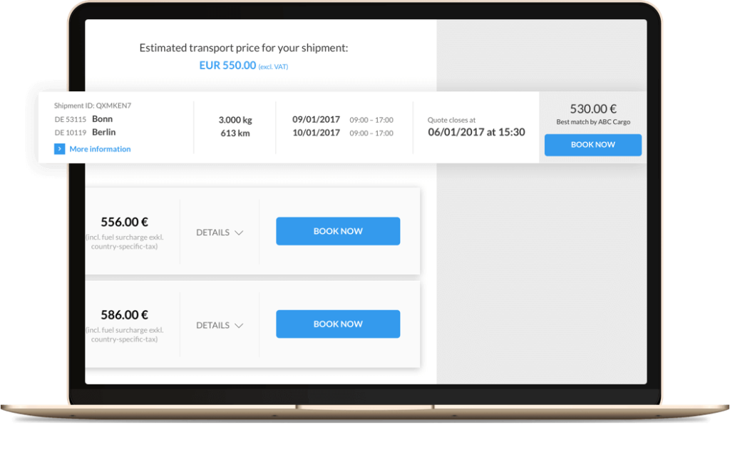 A laptop showing the Saloodo! shipper dashboard in English.