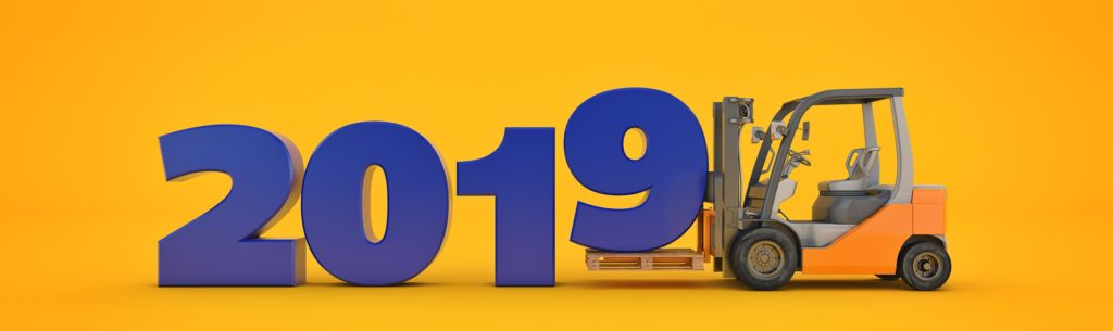 Saloodo! Picture of a forklift transporting a number for the year 2019