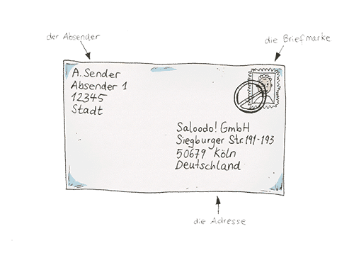 Ein Brief, der an die Saloodo! GmbH adressiert ist.