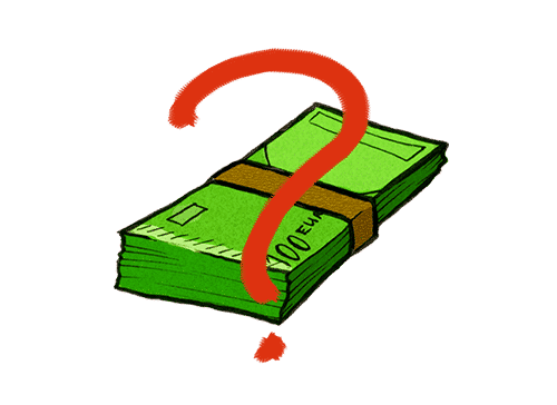 Ein Fragezeichen vor einem Bündel Geld symbolisierend für Bonität.