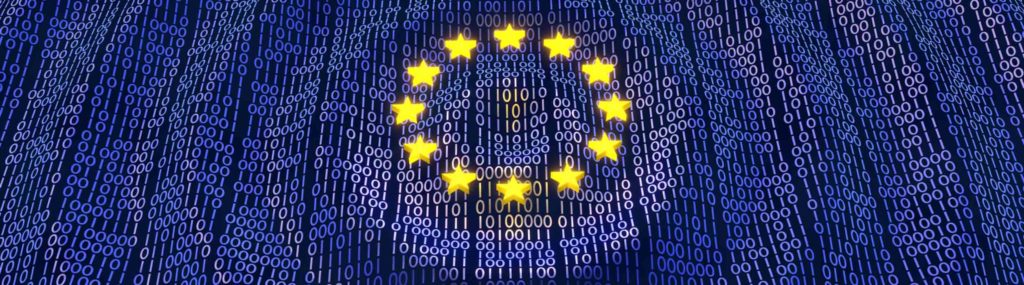 The European flag formed of binary code. This is to highlight the importance of the Safer Internet Day and to provide internet security tips for transport companies, forwarders and carriers.