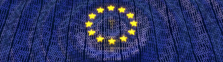 The European flag formed of binary code. This is to highlight the importance of the Safer Internet Day and to provide internet security tips for transport companies, forwarders and carriers.