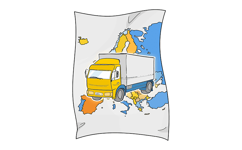 Ein LKW auf einer Karte von Europa.