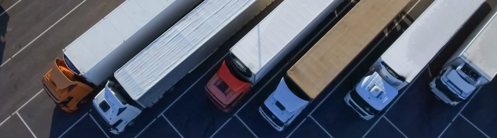 Trucks parked in a rest area on a motorway