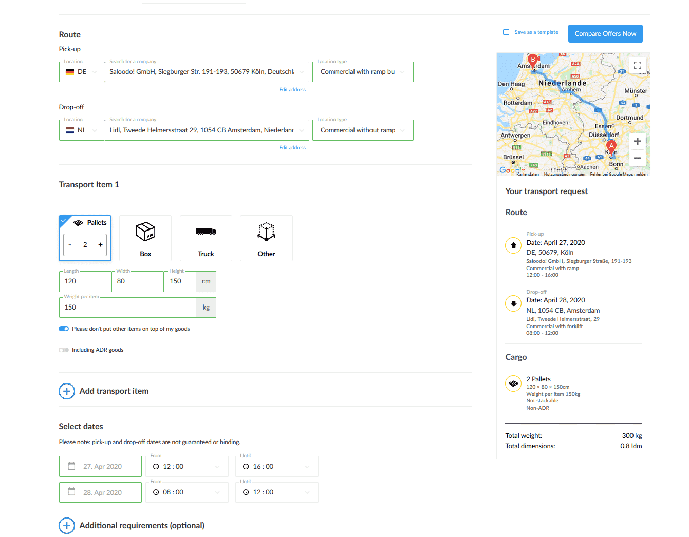 Picture of the new design for shipper on the freight exchange platform Saloodo!