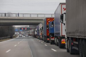 Lorry traffic jam, lorry on the motorway, Germany, Europe