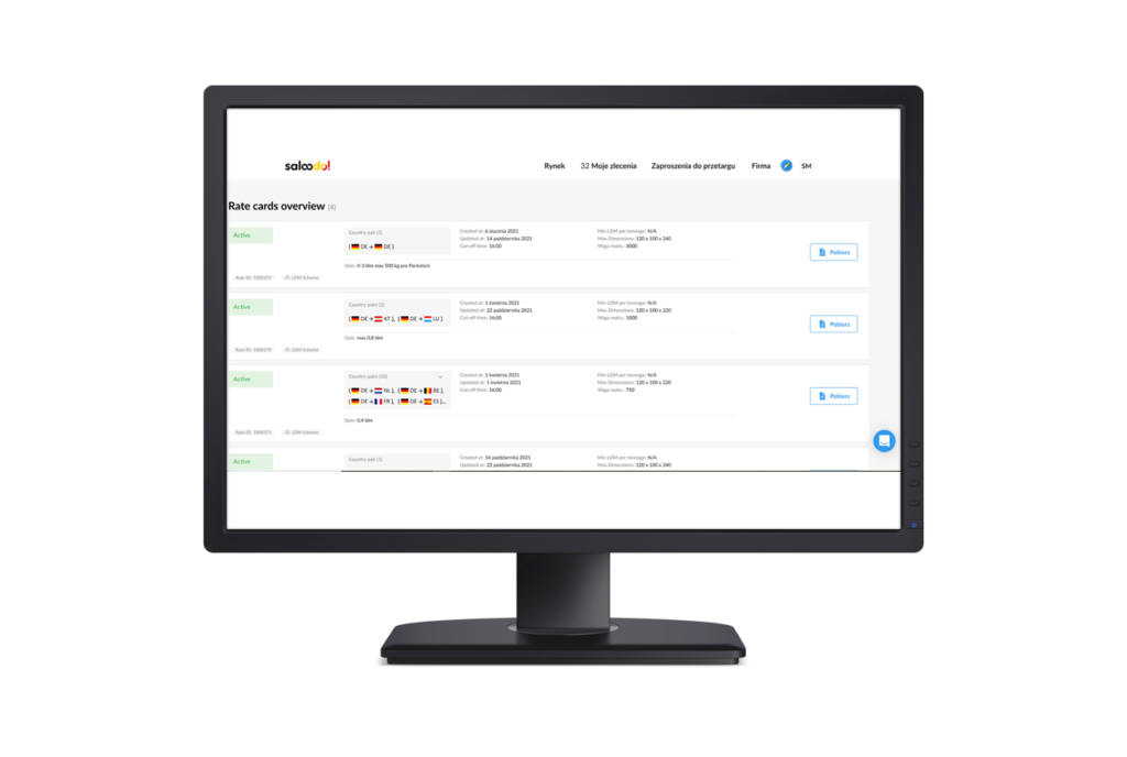 Rate cards Polish Dashboard