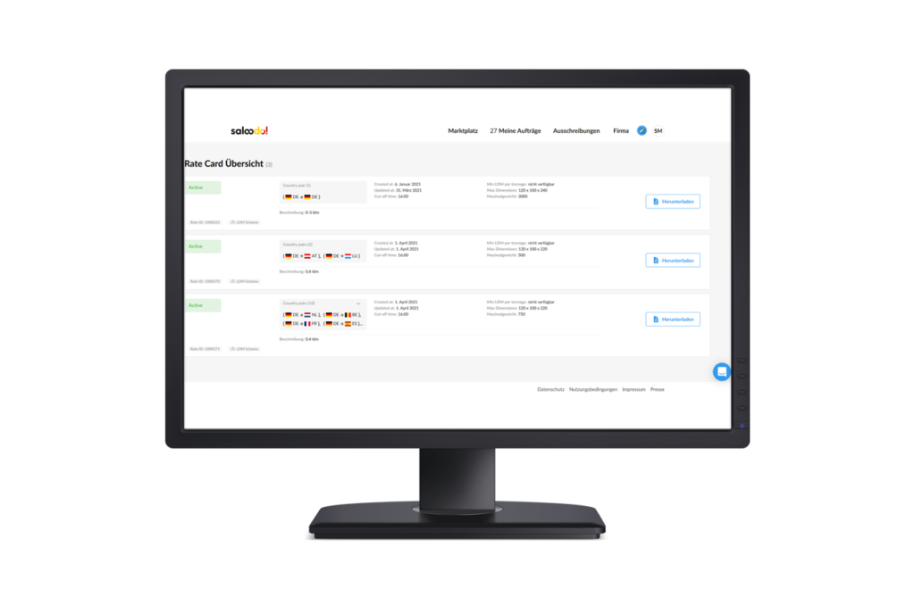 Rate cards dashboard