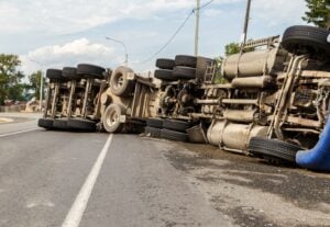 Picture of an overturned truck on a road