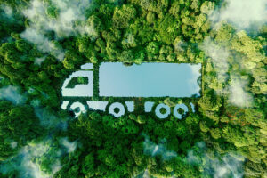 Image of a lake in the shape of a truck surrounded by forests.