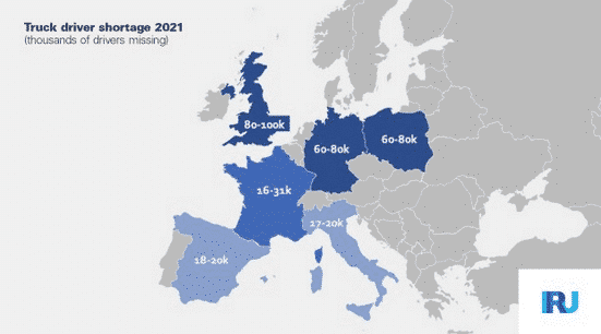 HGV driver shortage overall Europe in 2022