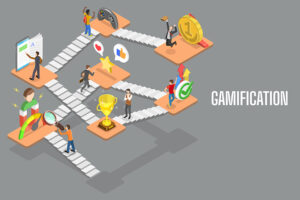 Vector image of gamification approach. Symbol picture for the article Digital logistics: How gaming and virtual reality can influence modern logistics center