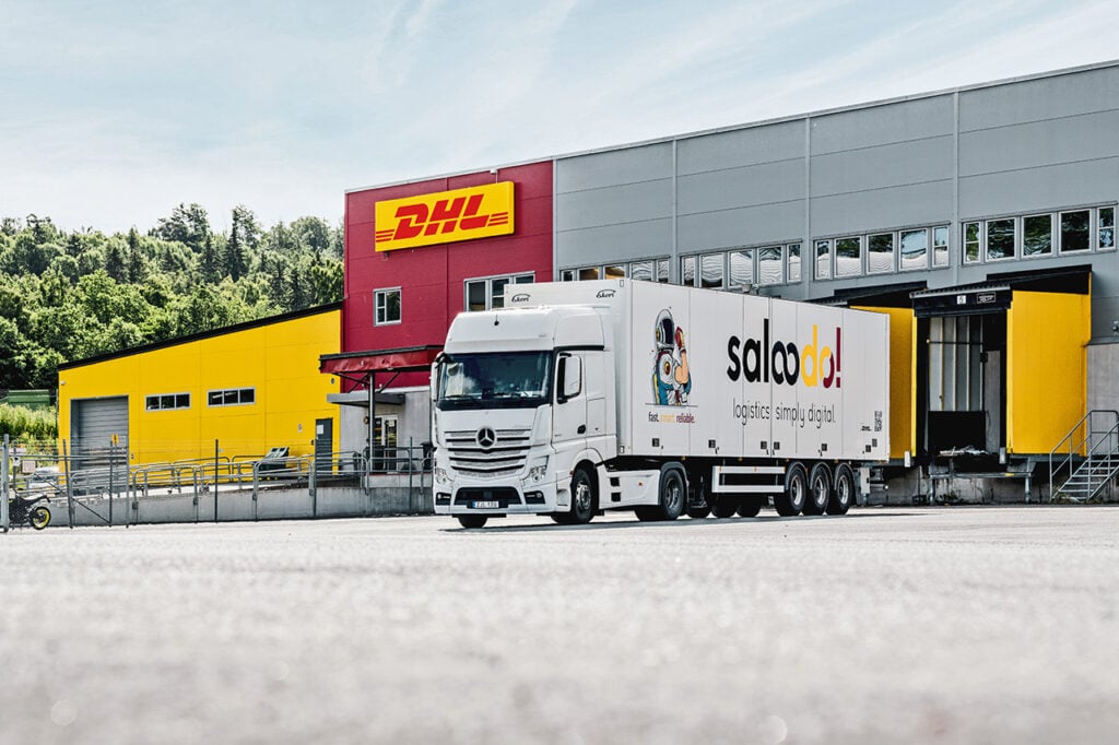 Saloodo! and DHL Freight cooperation in Sweden shown with a Saloodo! truck