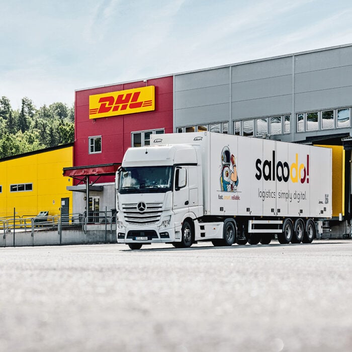 Saloodo! and DHL Freight cooperation in Sweden shown with a Saloodo! truck