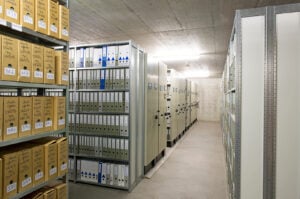 cellar of a warehouse with filing cabinets